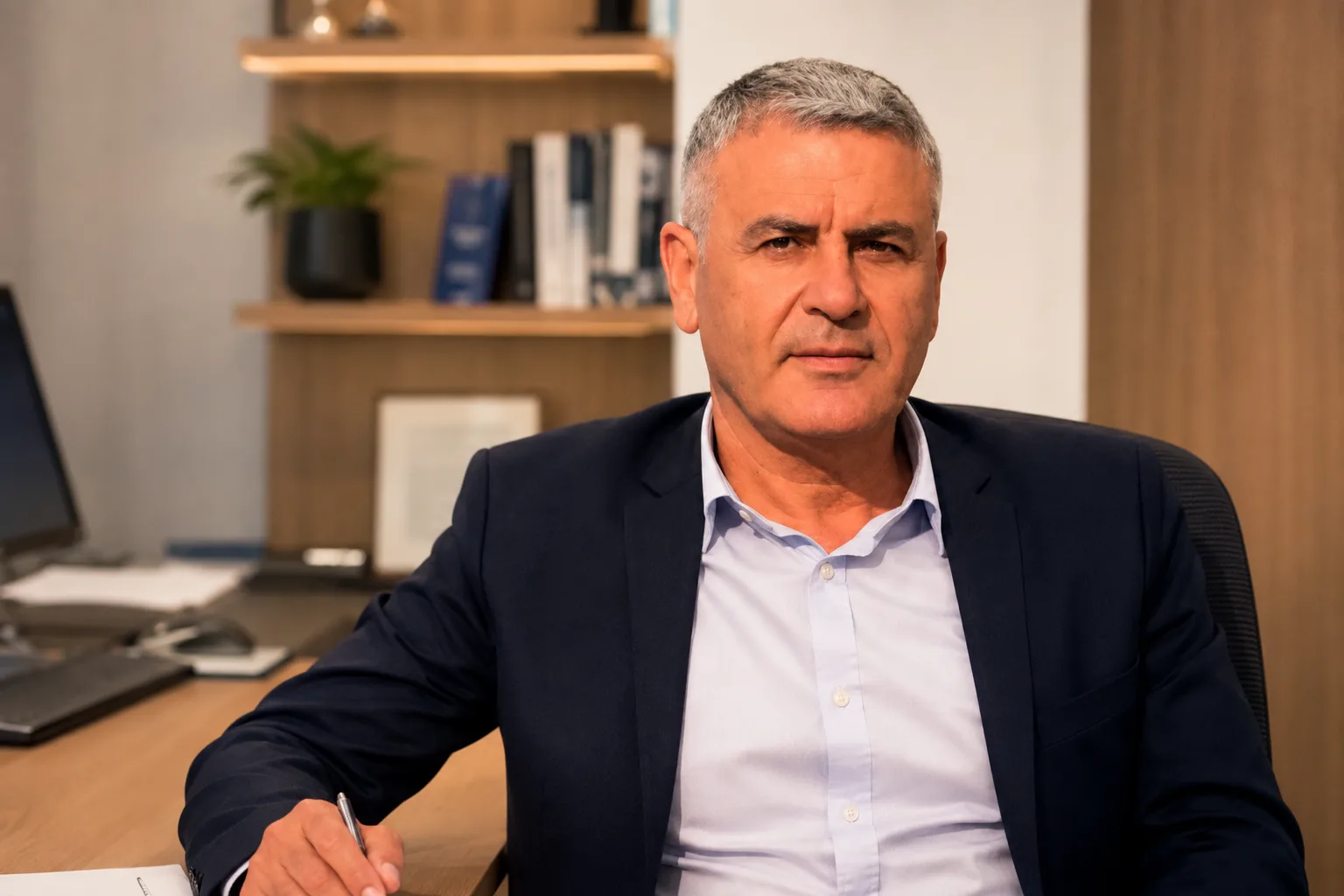 דוד כהן יושב אל שולחן העבודה במשרד הסוכנות