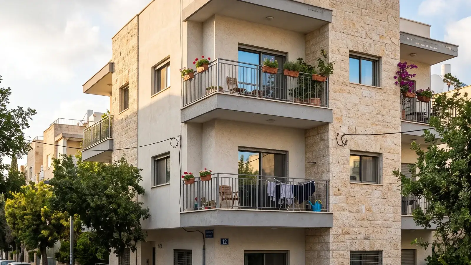 בניין מגורים מאבן ירושלמית עם מרפסות